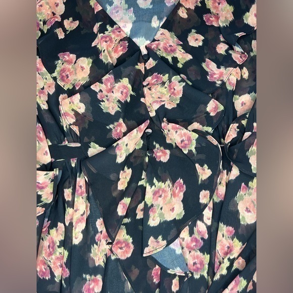 TOPSHOP FLORAL PRINT RUFFLE BLOUSE - Picture 9 of 10
